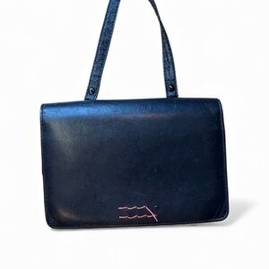 Black Leather Handbag, small, crossbody length strap